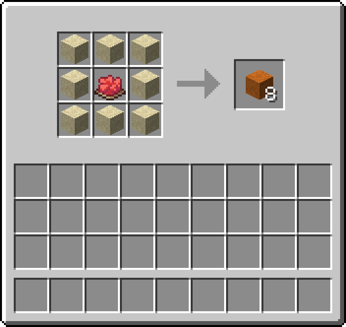 Crafting table: 8 × Sand, 1 × Red Dye → 8 × Red Sand