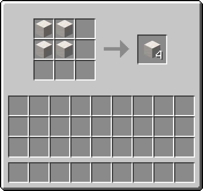 Crafting table: 4 × Smooth Quartz Block → 4 × Block of Quartz