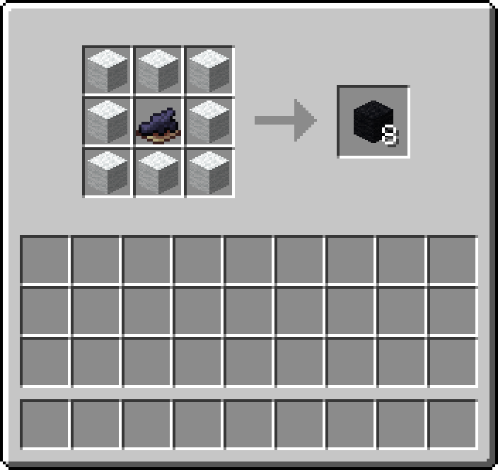 Crafting table: 8 × White Wool, 1 × Black Dye → 8 × Black Wool
