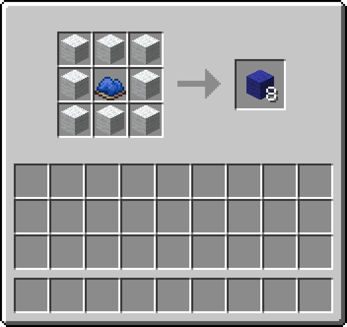Crafting table: 8 × White Wool, 1 × Blue Dye → 8 × Blue Wool