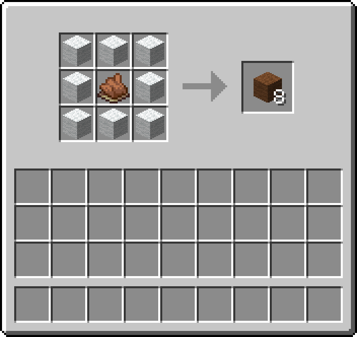 Crafting table: 8 × White Wool, 1 × Brown Dye → 8 × Brown Wool