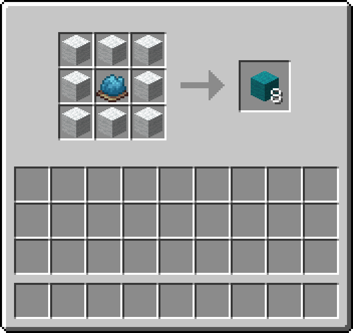 Crafting table: 8 × White Wool, 1 × Cyan Dye → 8 × Cyan Wool