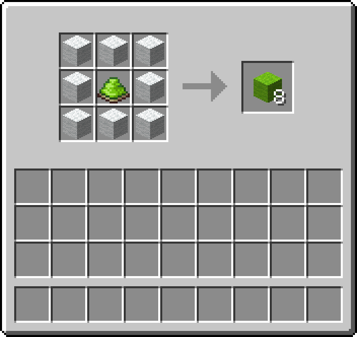 Crafting table: 8 × White Wool, 1 × Lime Dye → 8 × Lime Wool