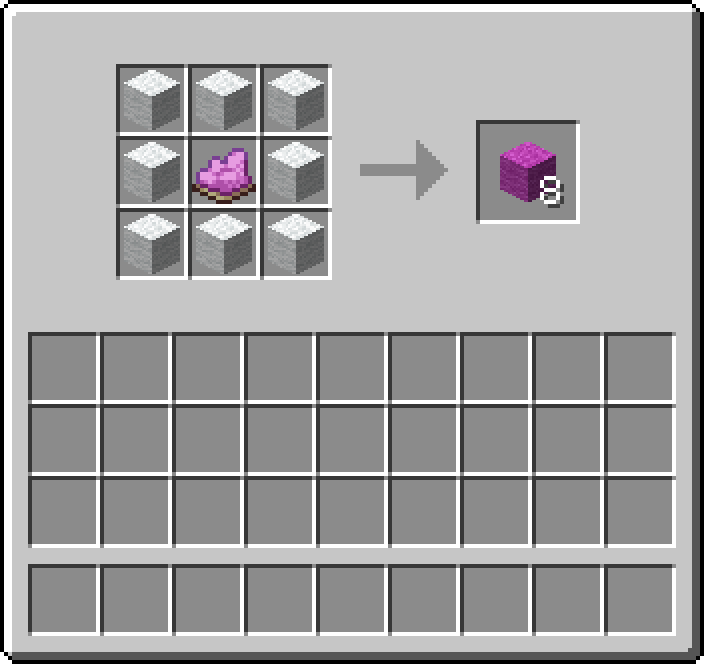 Crafting table: 8 × White Wool, 1 × Magenta Dye → 8 × Magenta Wool