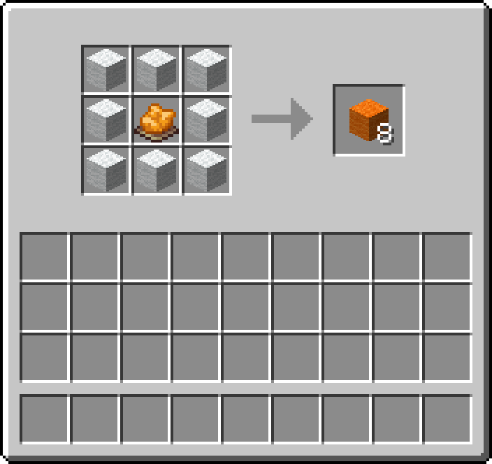 Crafting table: 8 × White Wool, 1 × Orange Dye → 8 × Orange Wool