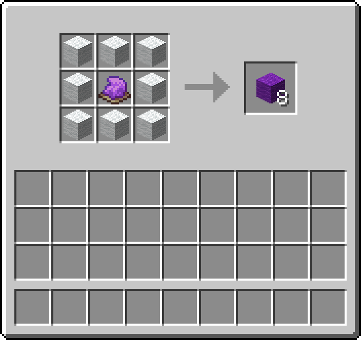 Crafting table: 8 × White Wool, 1 × Purple Dye → 8 × Purple Wool