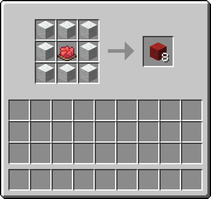 Crafting table: 8 × White Wool, 1 × Red Dye → 8 × Red Wool