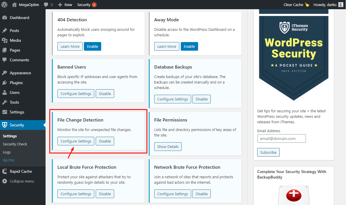 iThemes Security: File Change Detection settings