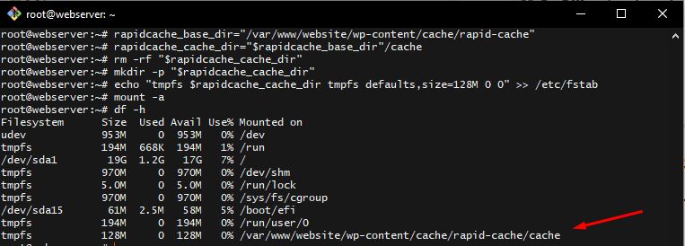 Cache directory statistics after creation