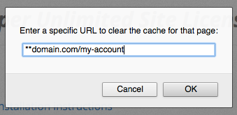 Clear Cache Options: Entering a Specific URL Pattern