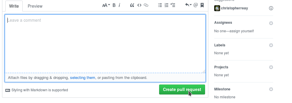 Add message and confirm pull request'