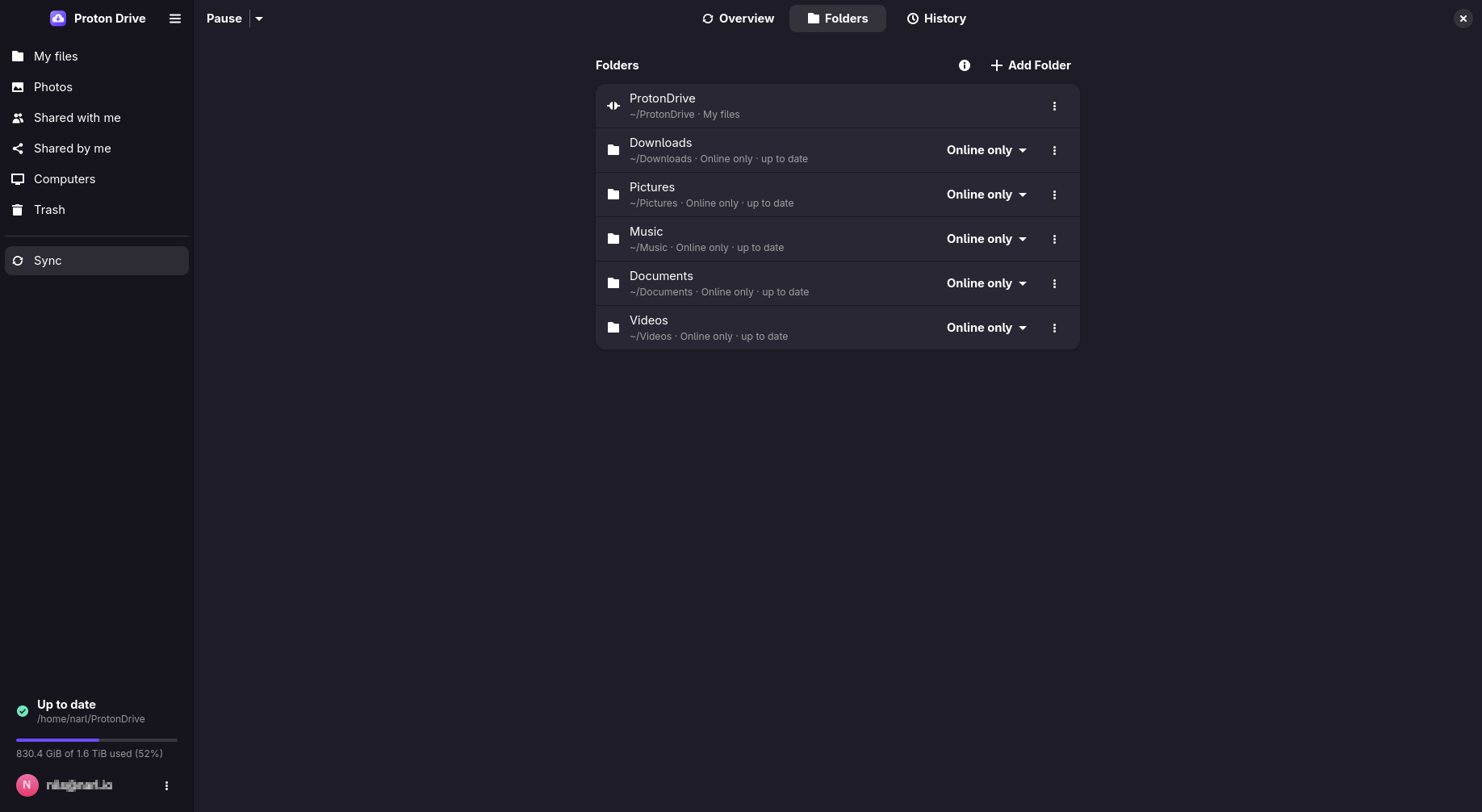 Synced folders in the app