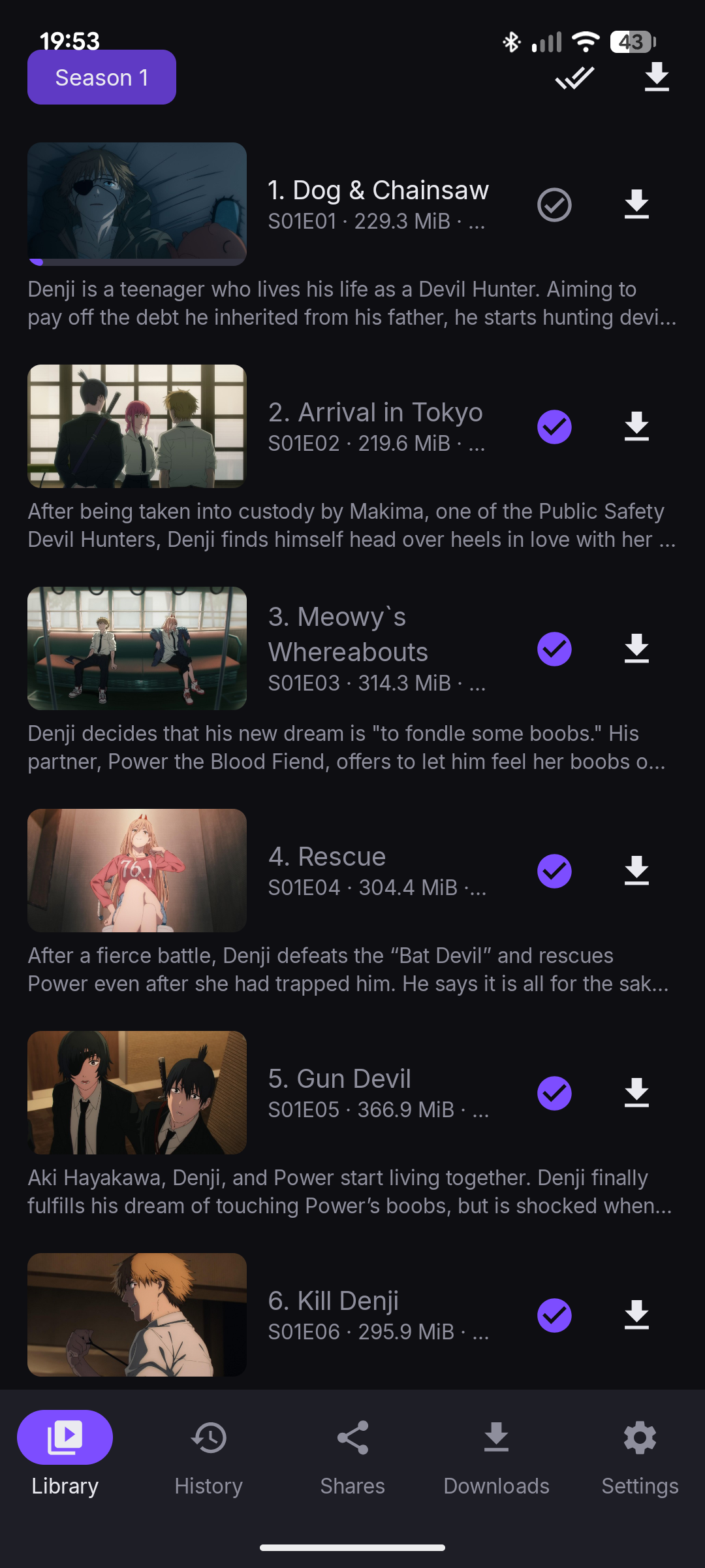 Episodes and downloads