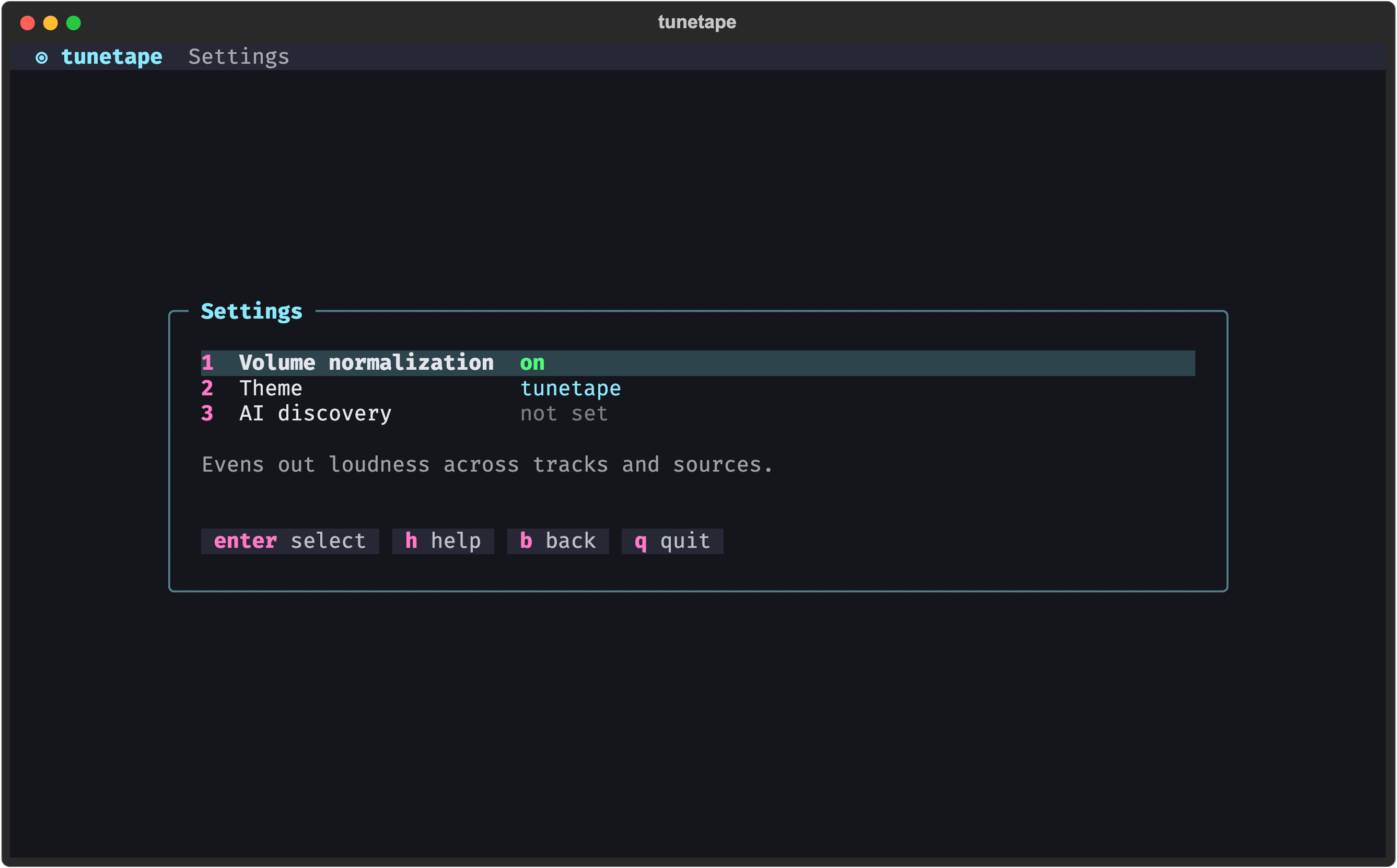 Settings screen
