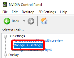 how enable manage 3d settings nvidia