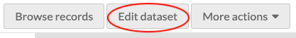Dataset action buttons with a red circle around the "Edit" button