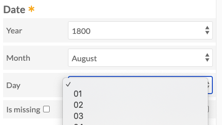 Date field block in a transcription form, as described.