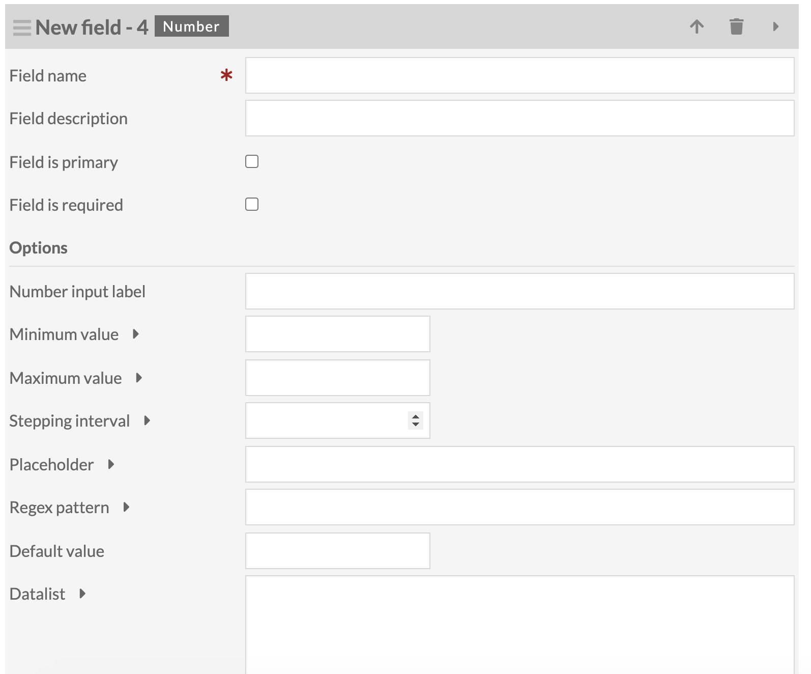 Number block on a form building page with no input in any of the fields