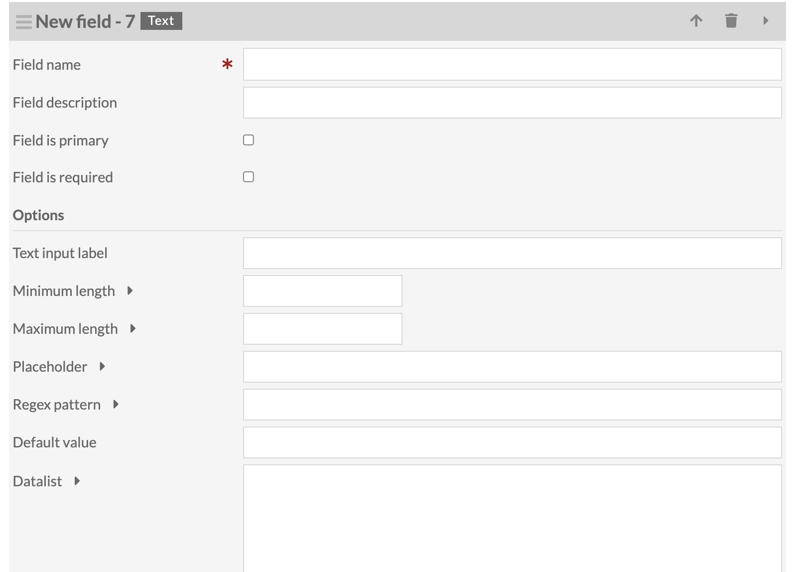 An empty text block on the form builder page