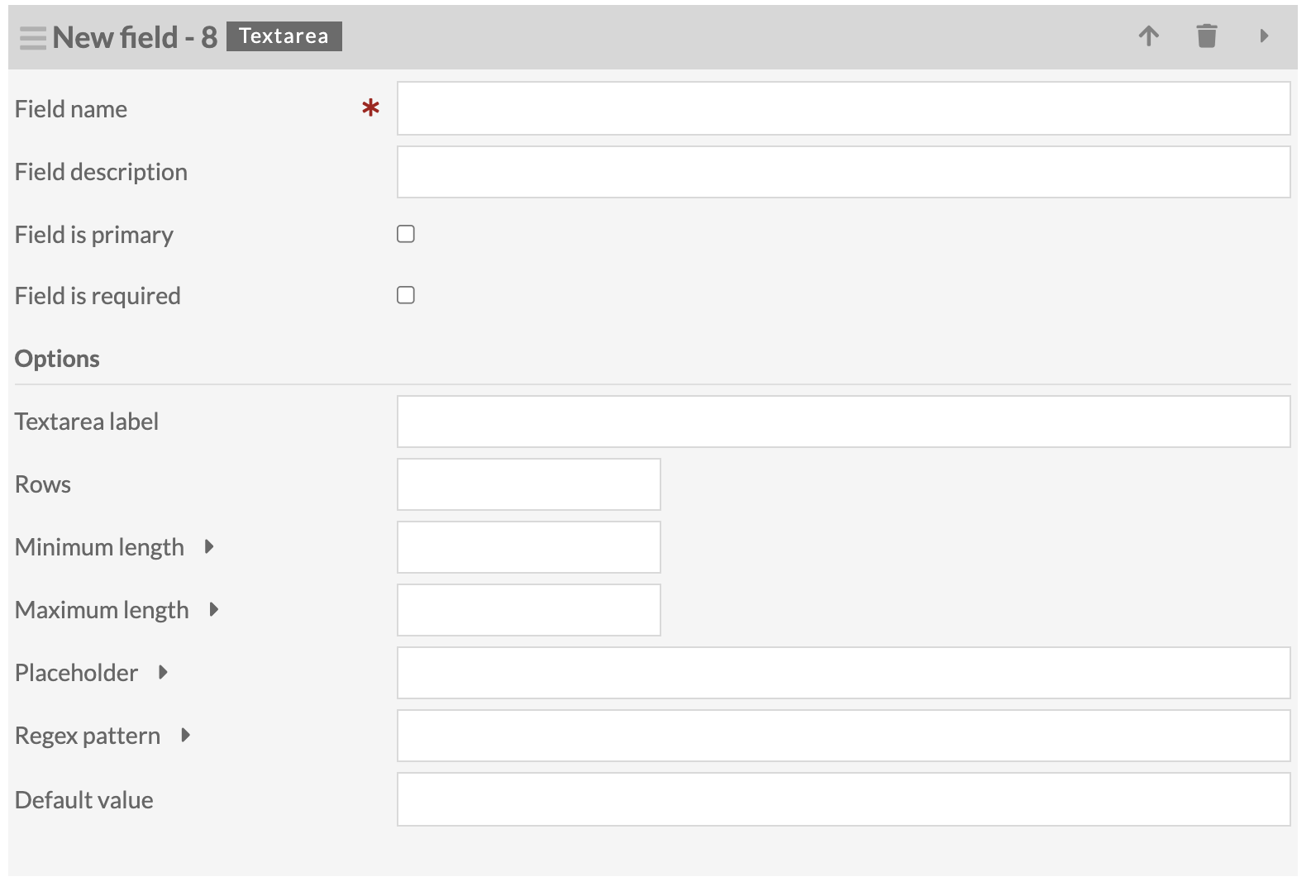 An empty textarea block on the form builder page