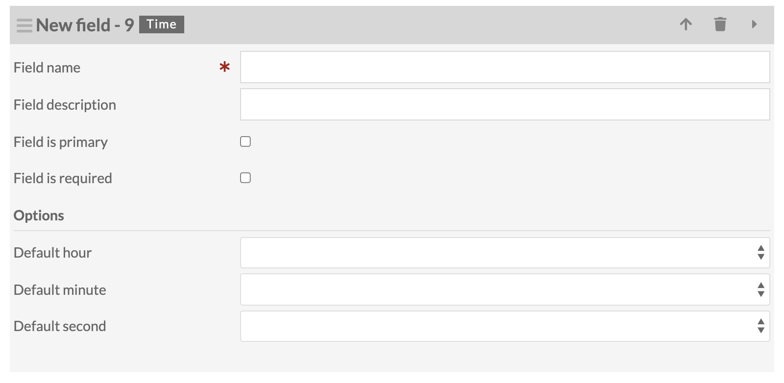 Time form block on the form builder page, no inputs in any of the options.