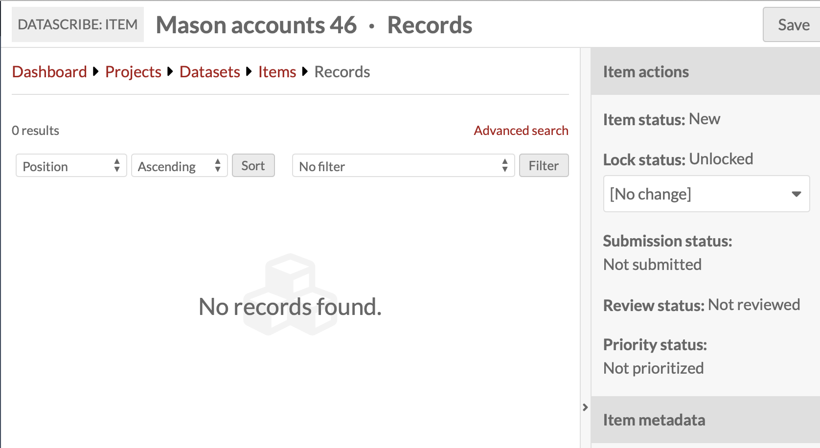 Item view for transcribers. The only action they can take is to lock the item to themselves or back out of the item.