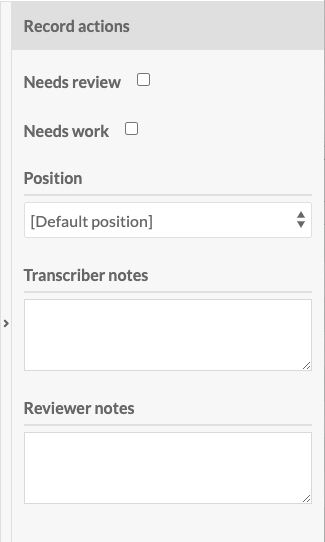 Record actions drawer with the right arrow visible and no actions on any of the fields described below.