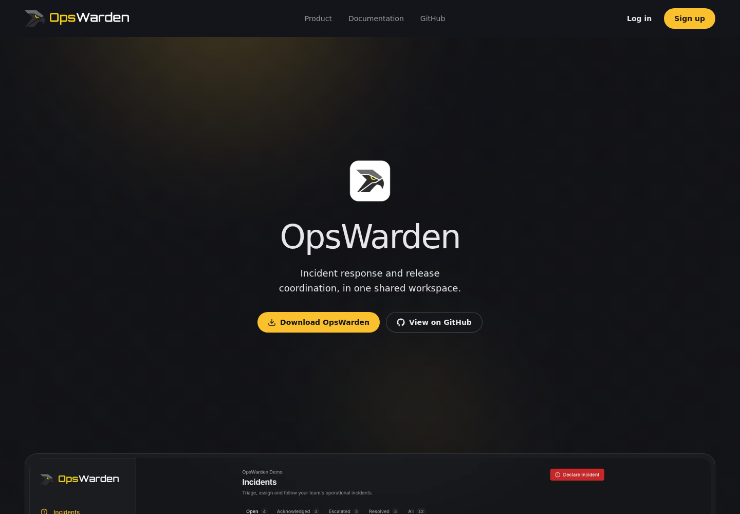OpsWarden marketing website hero