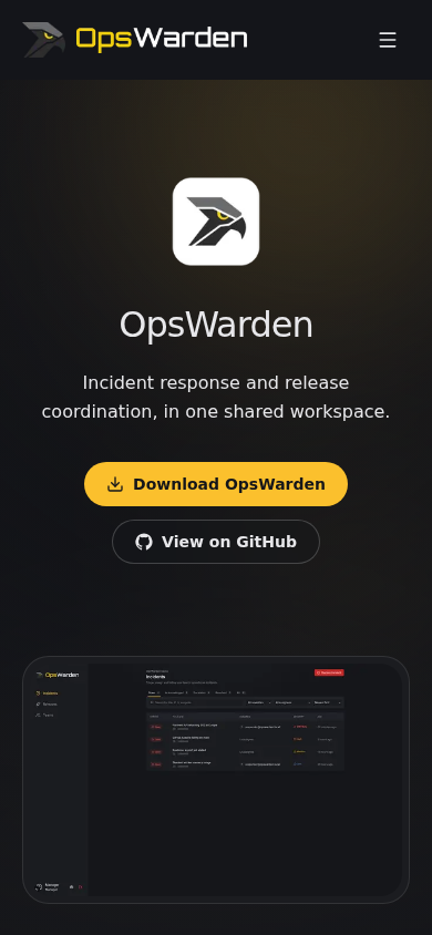 OpsWarden website on mobile