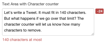 The character counter uses the max-length property