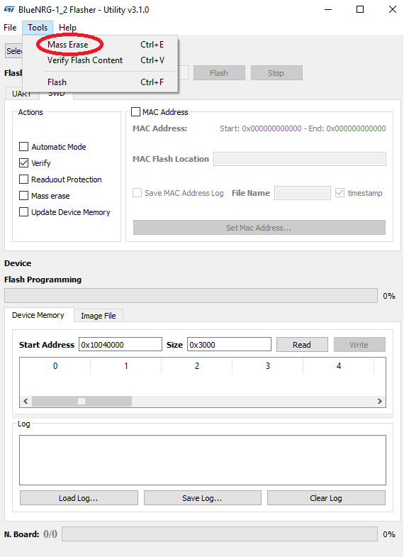 "Erase of the BlueNRG-1 chip"