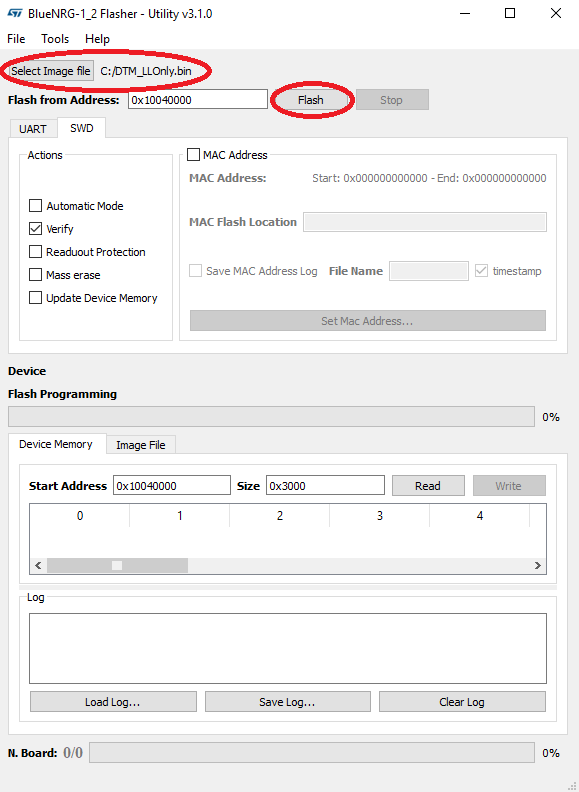 "Load and flash the new firmware into BlueNRG-1 chip"