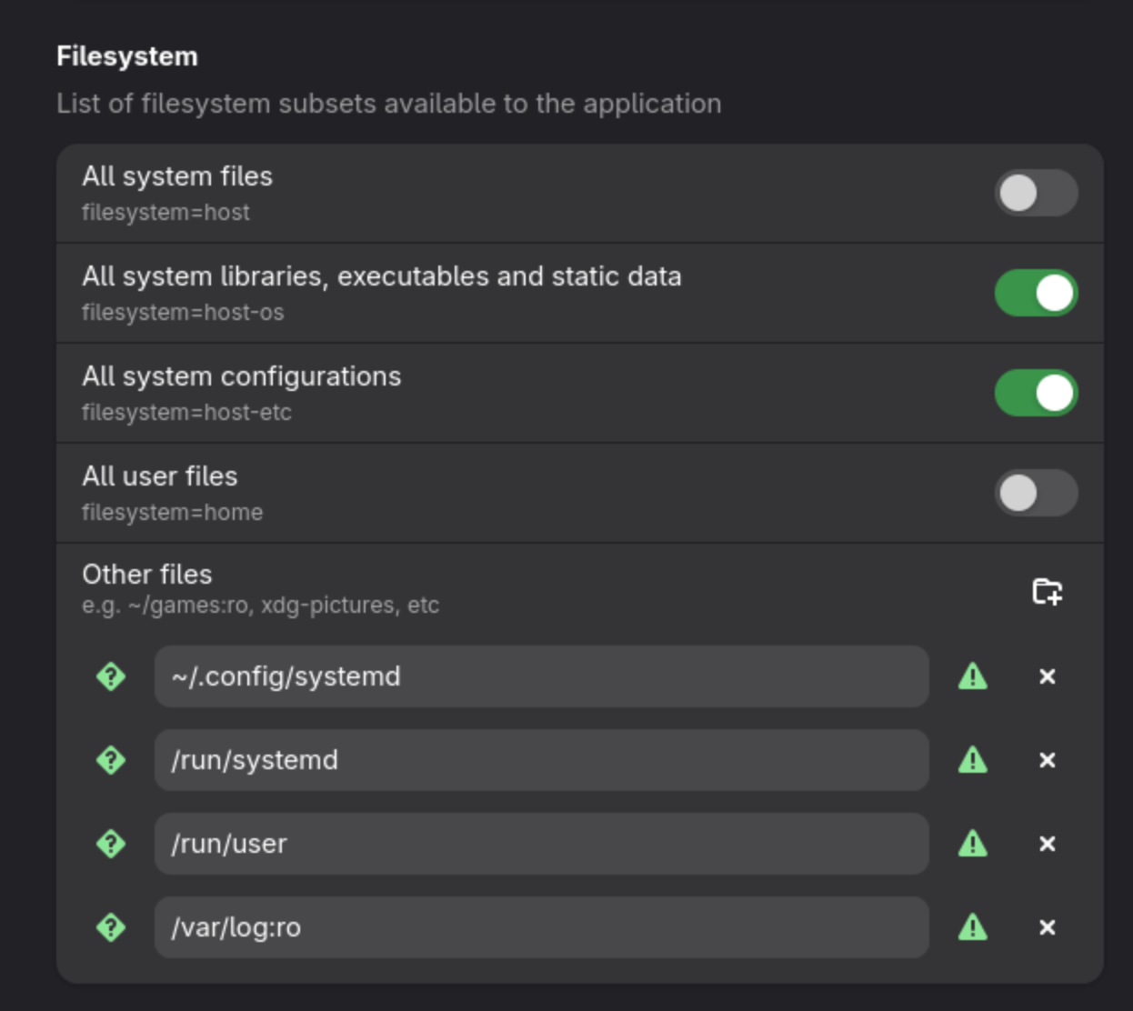 Flatseal filesystem