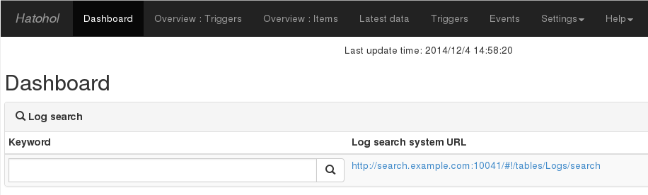 Log search form at dashboard view