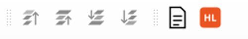 The Scripts toolbar after the arrange buttons: one script with an SVG page icon, one with an orange initials tile reading HL