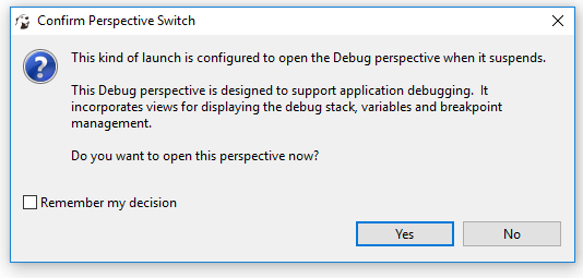 Debug perspective switch