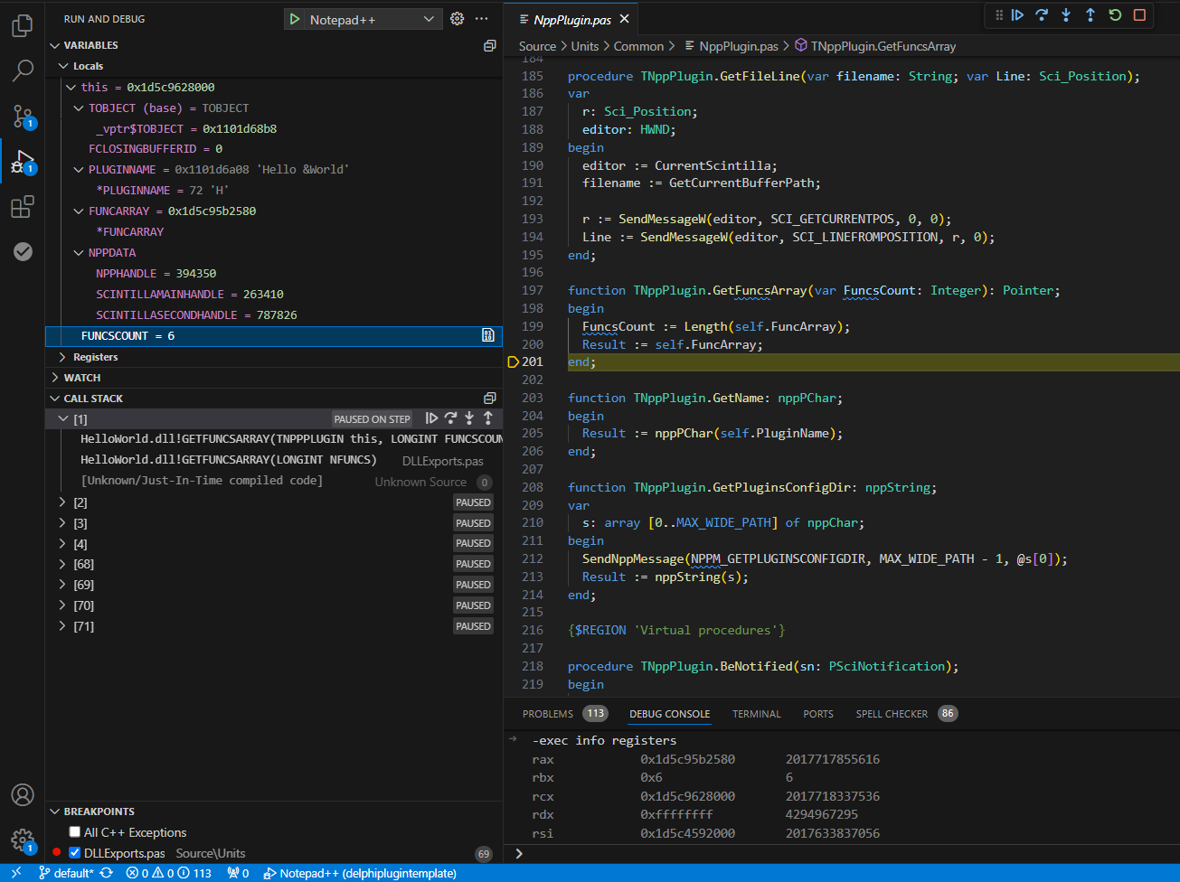GBD session in VS Code