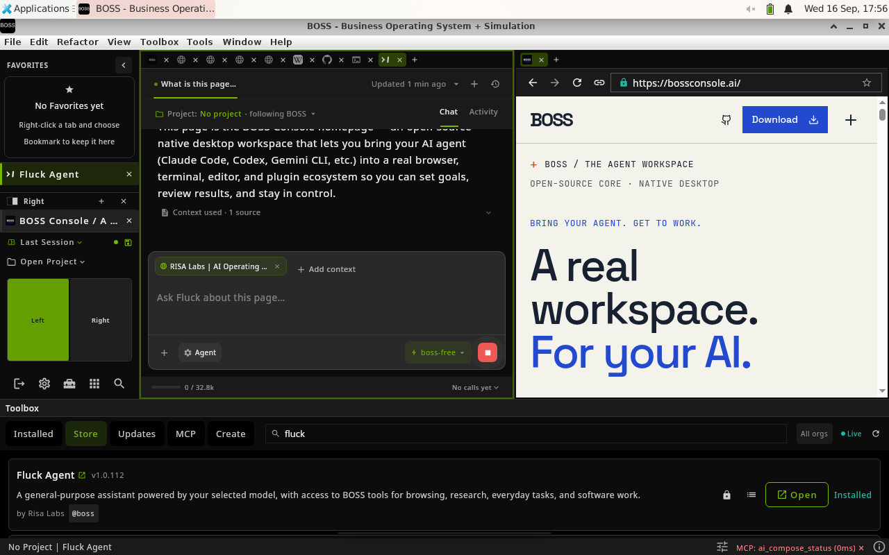A webpage attached as context in Fluck Agent beside the browser