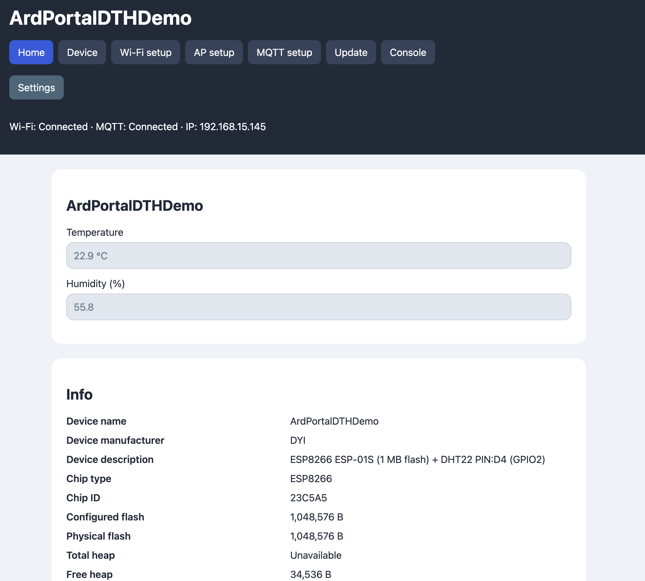 DHT example Home page