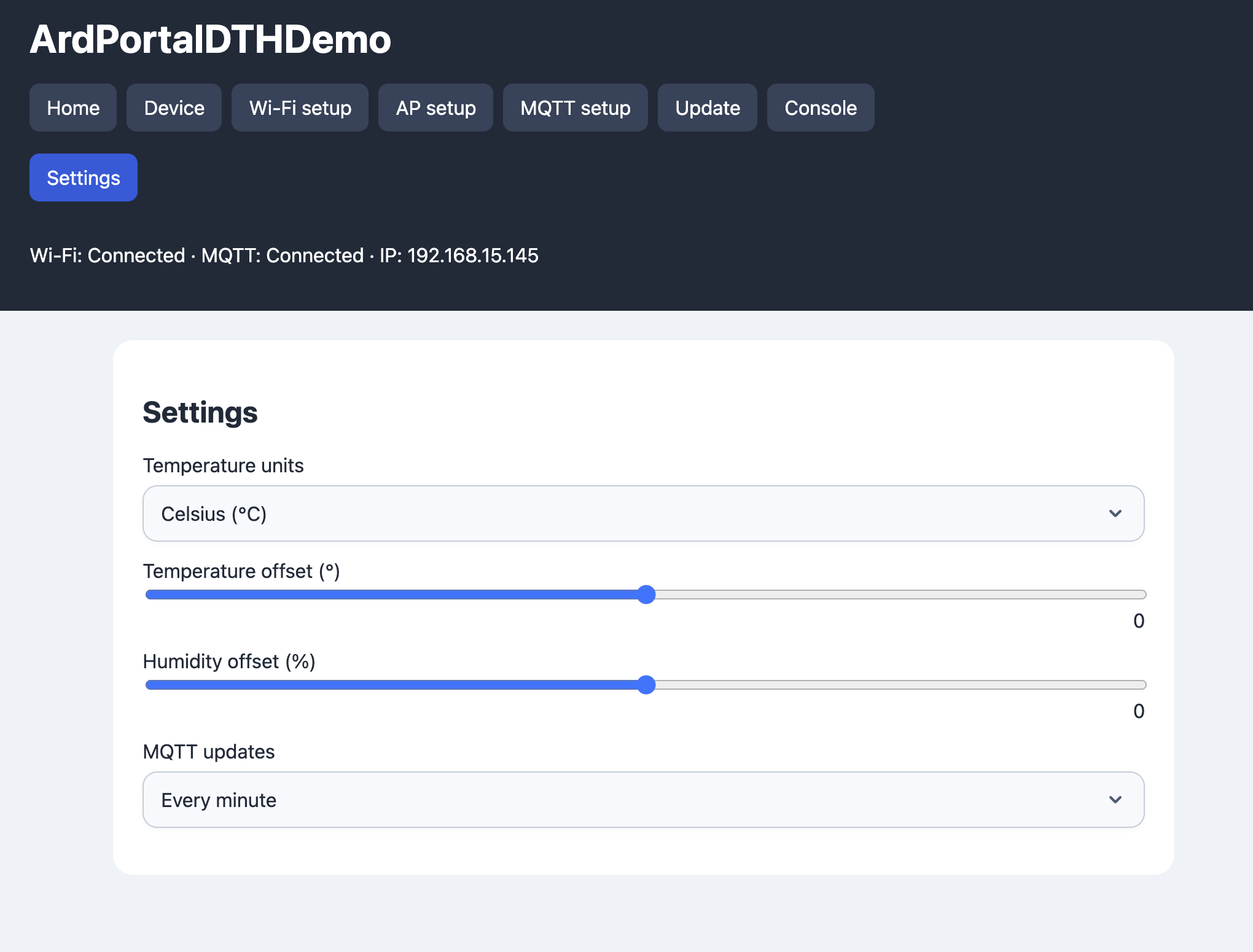 Dynamic DHT settings page