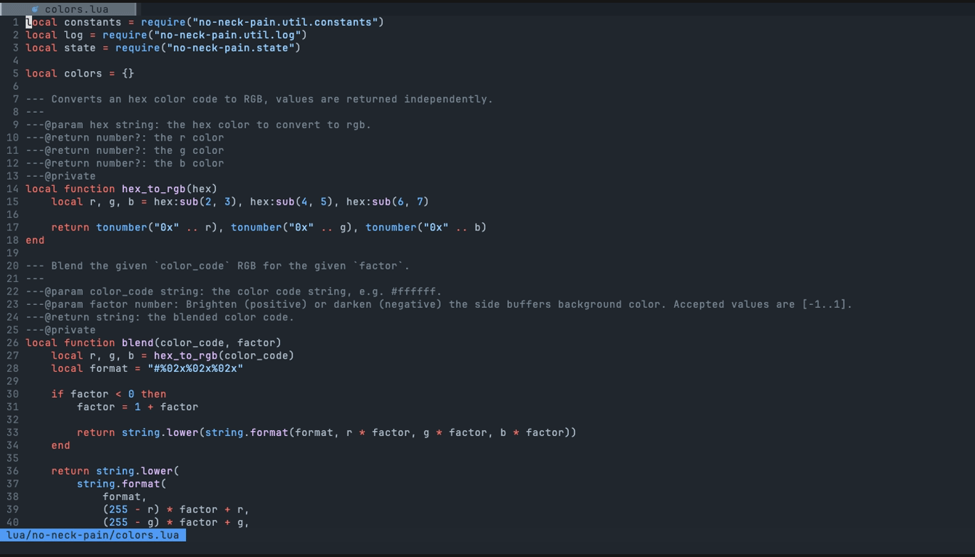 no-neck-pain.nvim toggling, splitting, and resizing