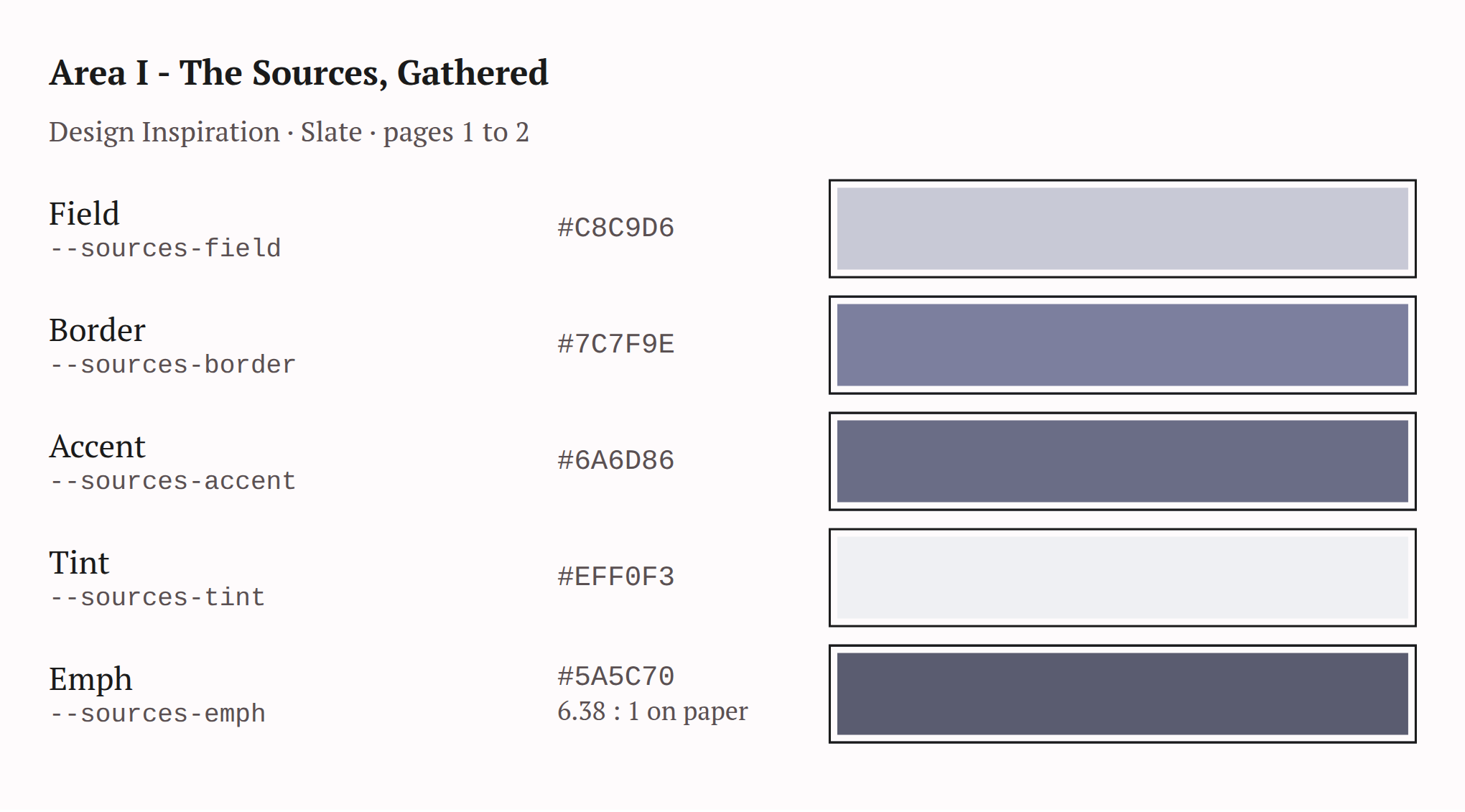 Area I colourway, Slate: field, border, accent, tint and emph