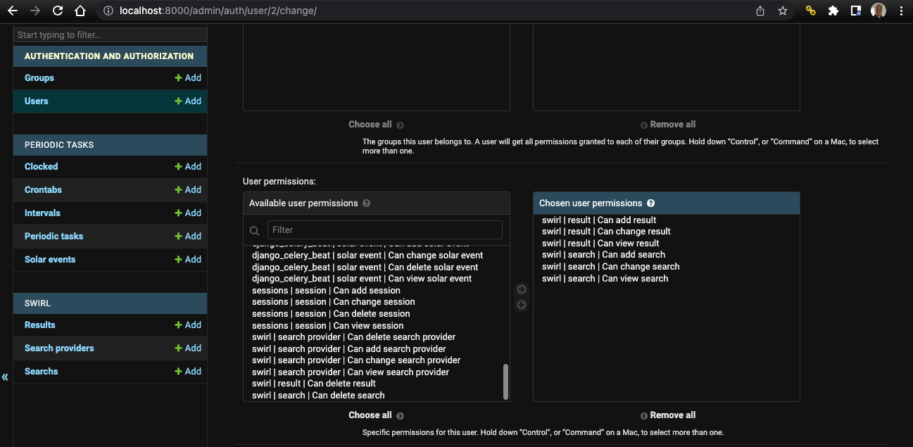 Django Admin, SWIRL Permissions