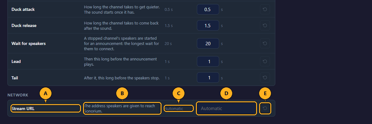 The Stream URL row