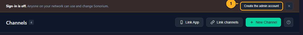 The banner with Create the admin account