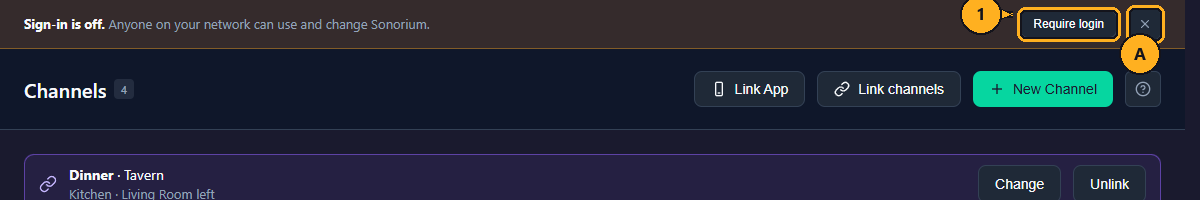 The banner with Require login