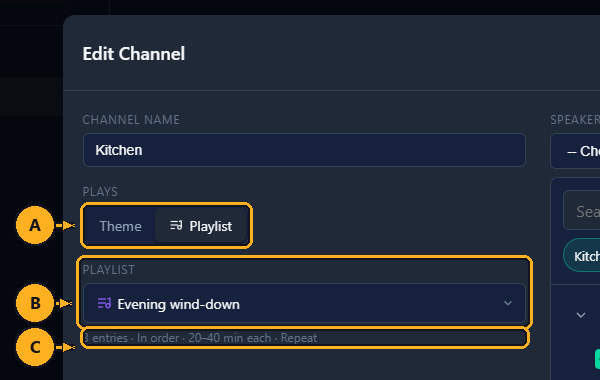 Editing a channel that plays a playlist