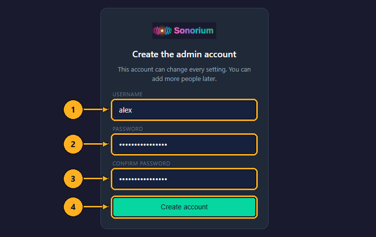 Create the admin account