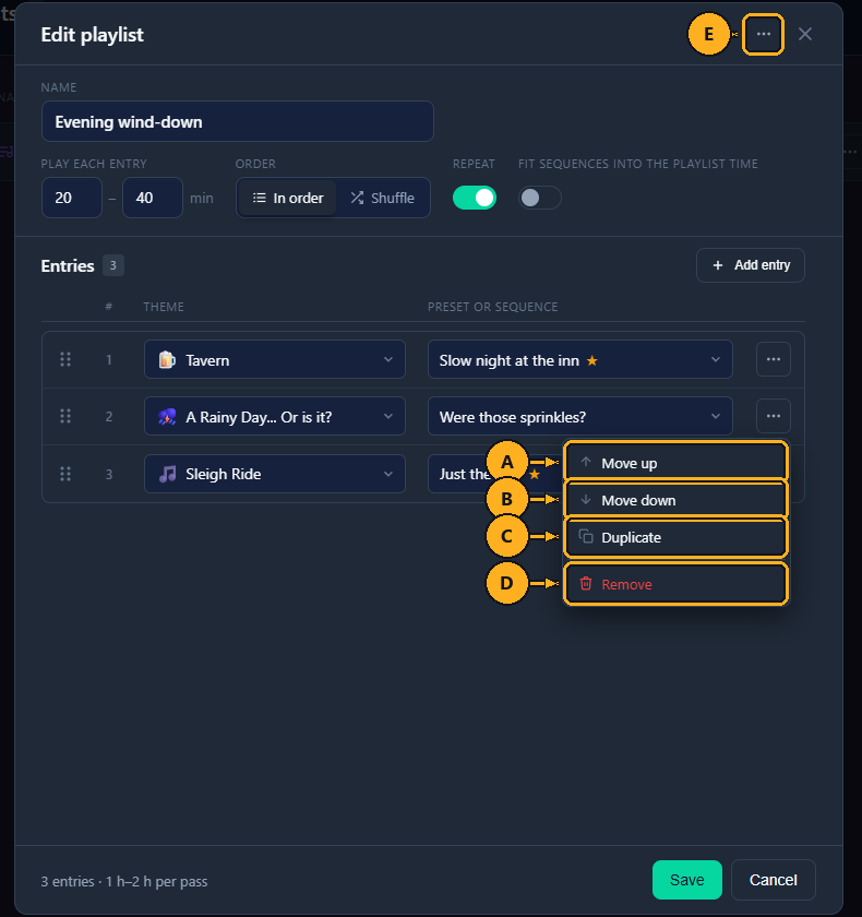 The Edit playlist window