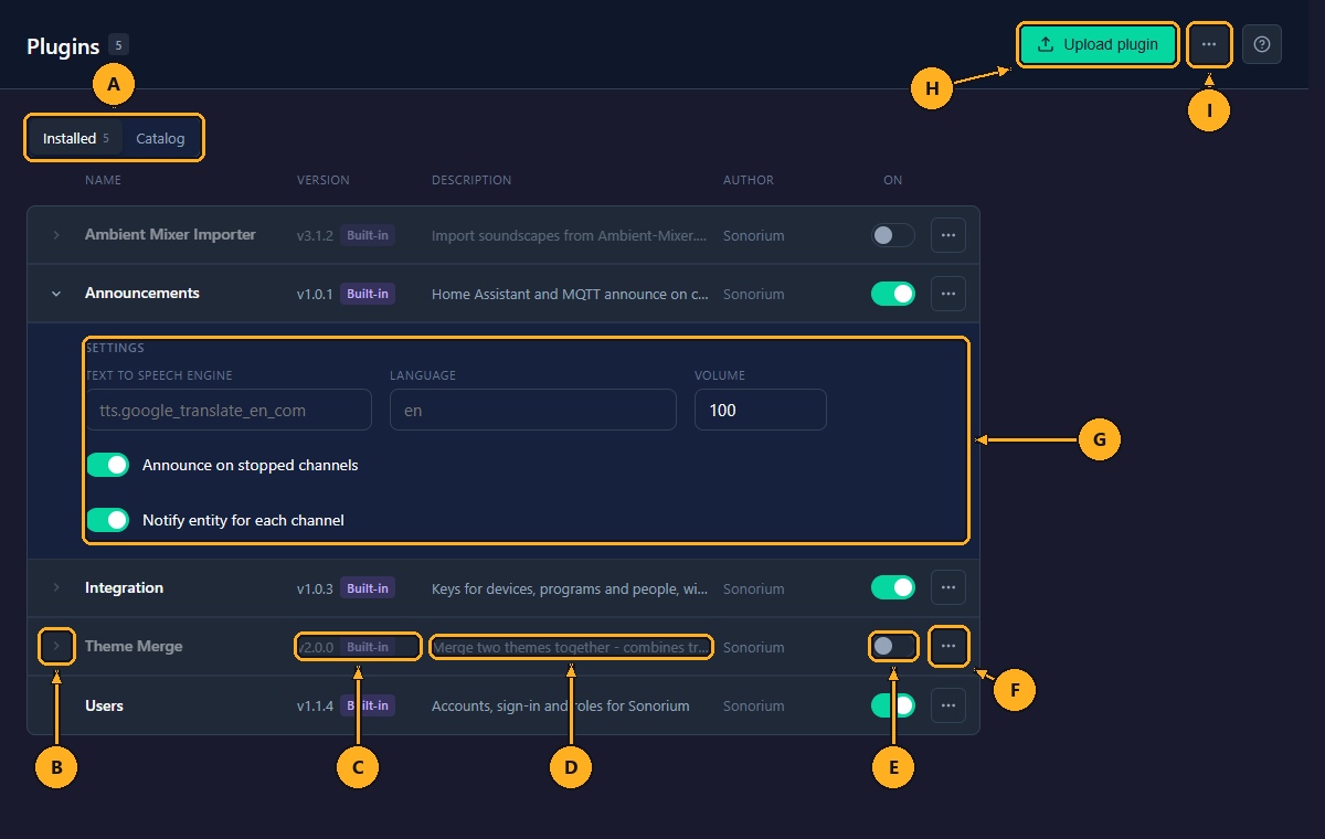 The Plugins page